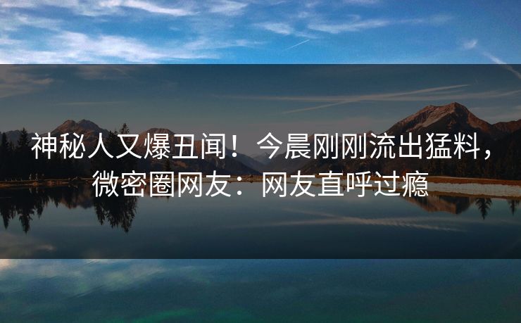 神秘人又爆丑闻！今晨刚刚流出猛料，微密圈网友：网友直呼过瘾
