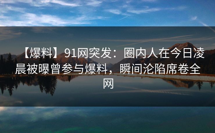 【爆料】91网突发：圈内人在今日凌晨被曝曾参与爆料，瞬间沦陷席卷全网