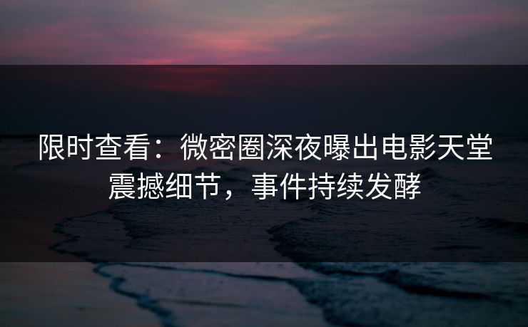 限时查看：微密圈深夜曝出电影天堂震撼细节，事件持续发酵