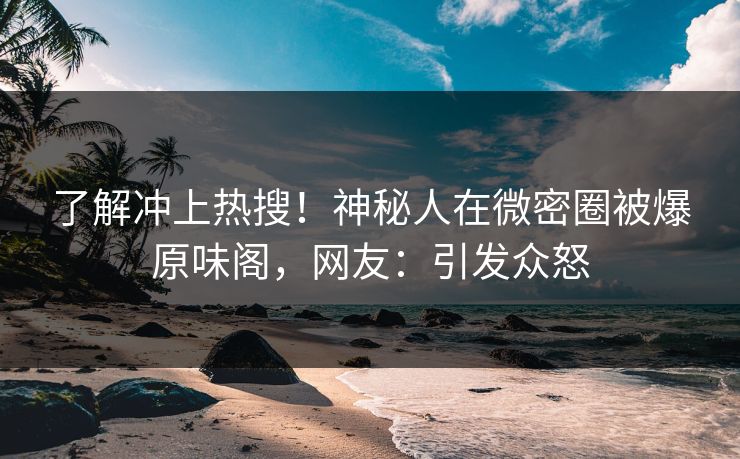 了解冲上热搜！神秘人在微密圈被爆原味阁，网友：引发众怒