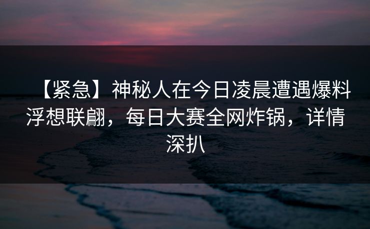 【紧急】神秘人在今日凌晨遭遇爆料浮想联翩，每日大赛全网炸锅，详情深扒